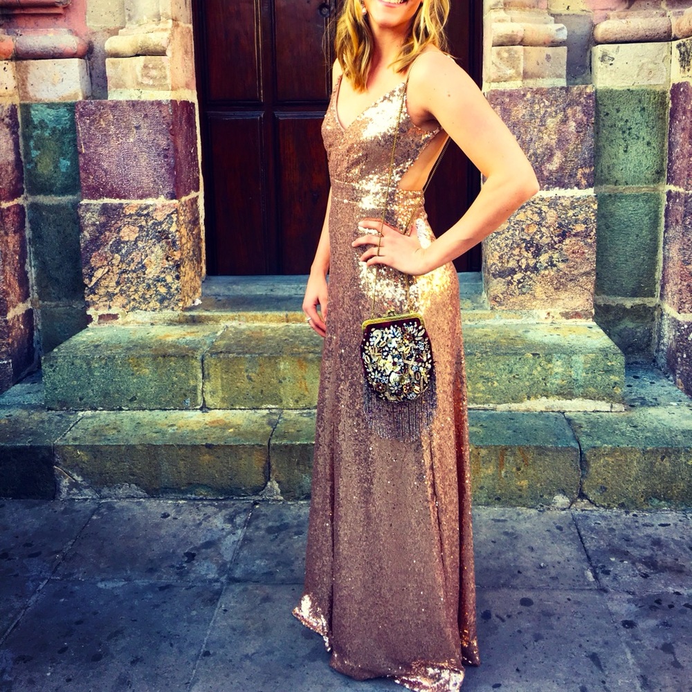 Rose gold sequin gown- size Small.